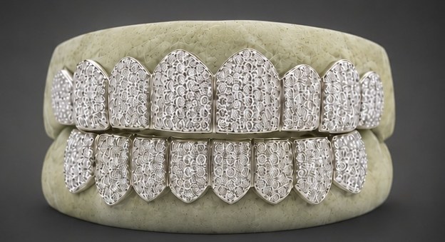 Diamond custom grillz, top and bottom set